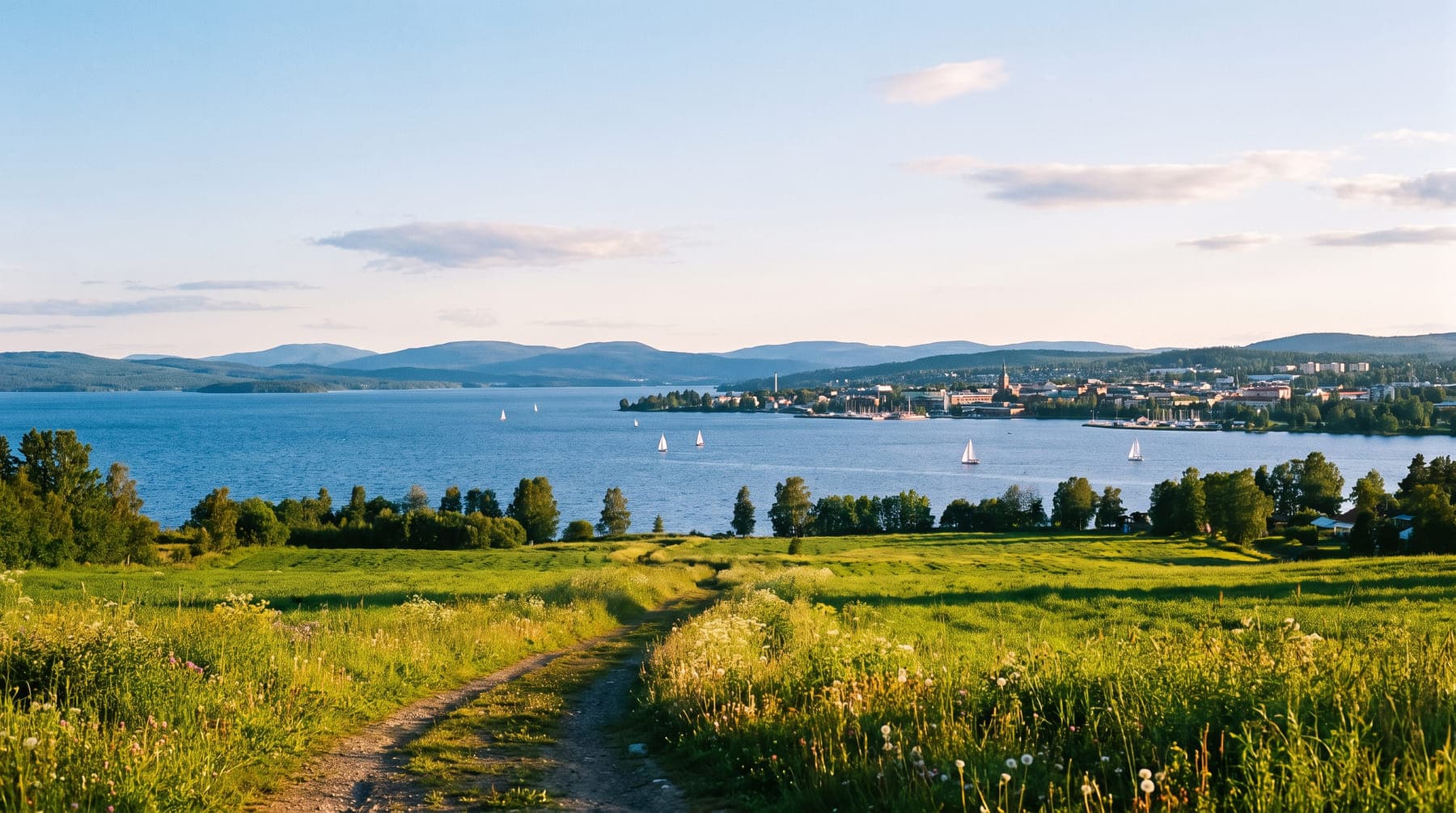 Utsikt över Storsjön och Östersund en sommardag